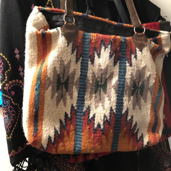 Saddle bag Co Handbags - Saddle Bag Co  Tribal Pattern Tote Bag in Cream, Rust & Teal